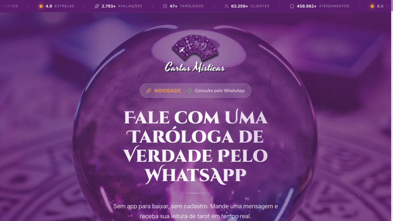 Página inicial de Cartas Místicas Whats LP