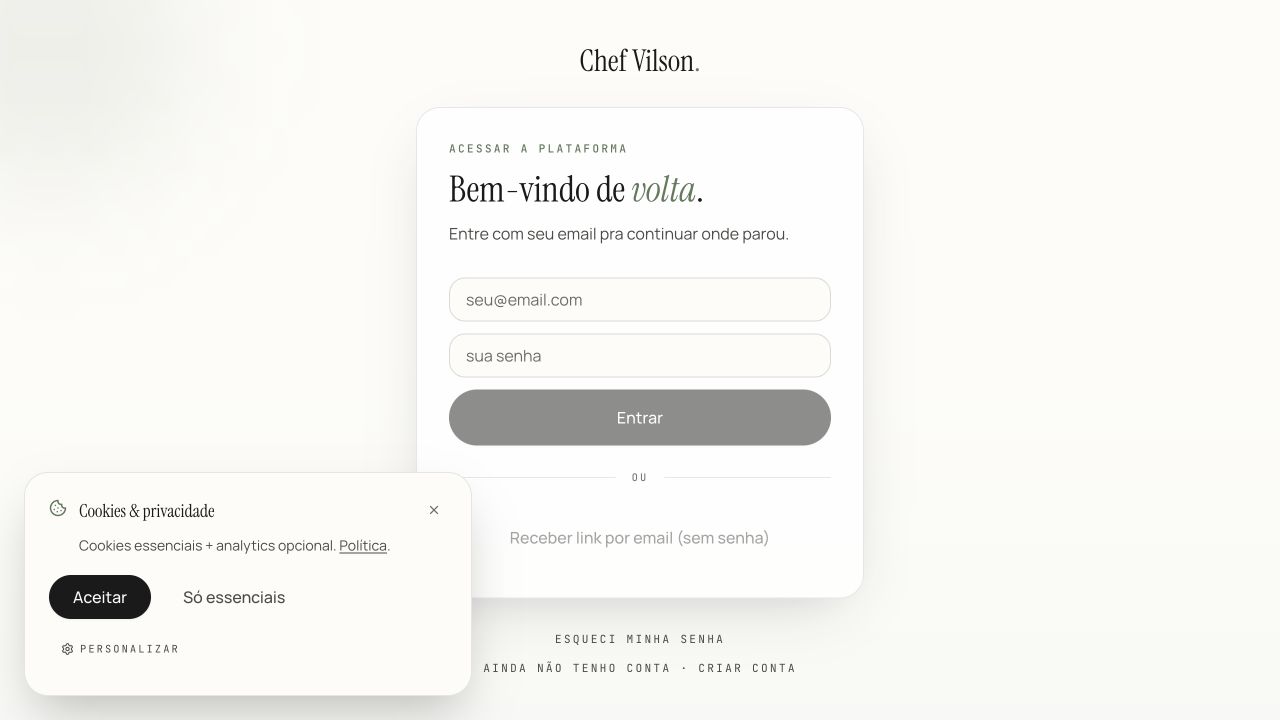 Página inicial de Chef Vilson App