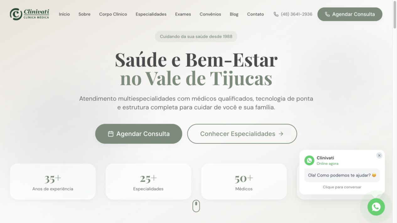Página inicial de Clinivati