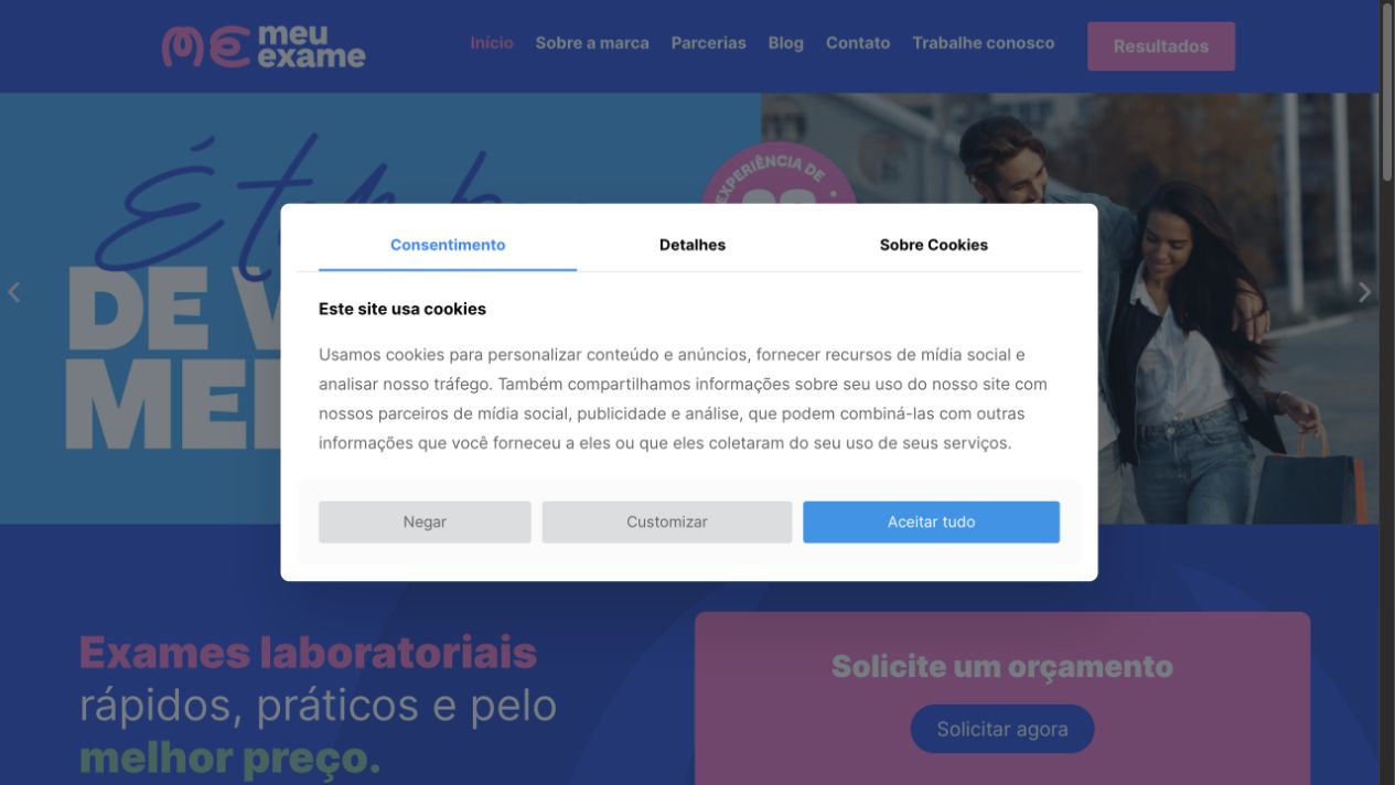 Página inicial de Meu Exame Lab