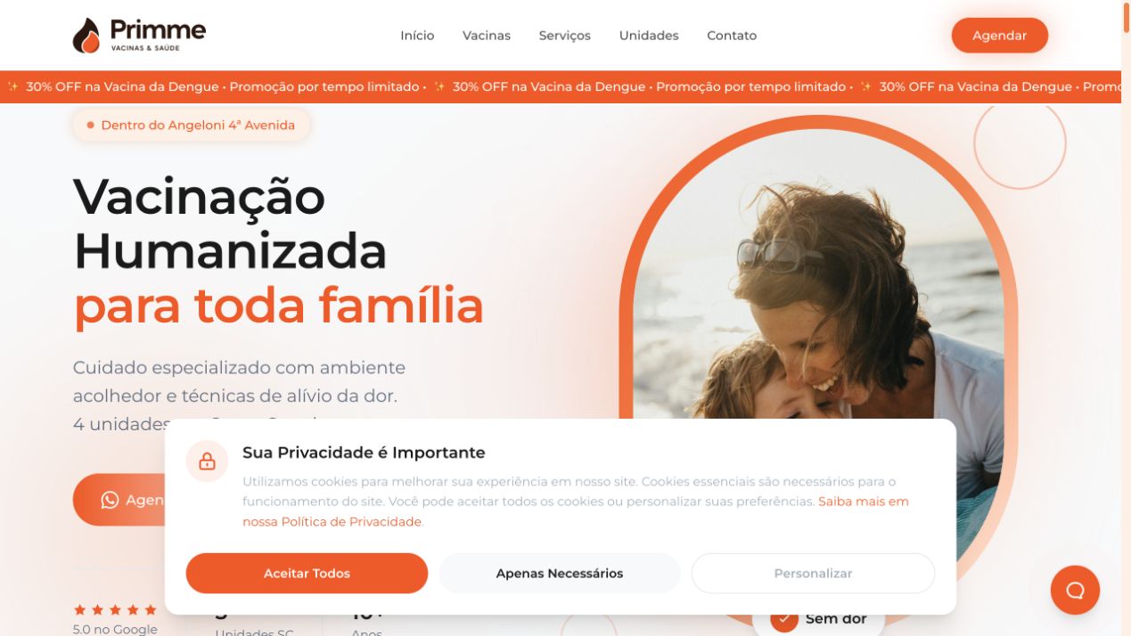 Página inicial de Primme Vacinas BC
