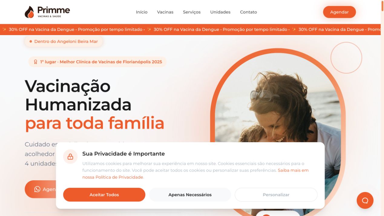 Página inicial de Primme Vacinas Beiramar