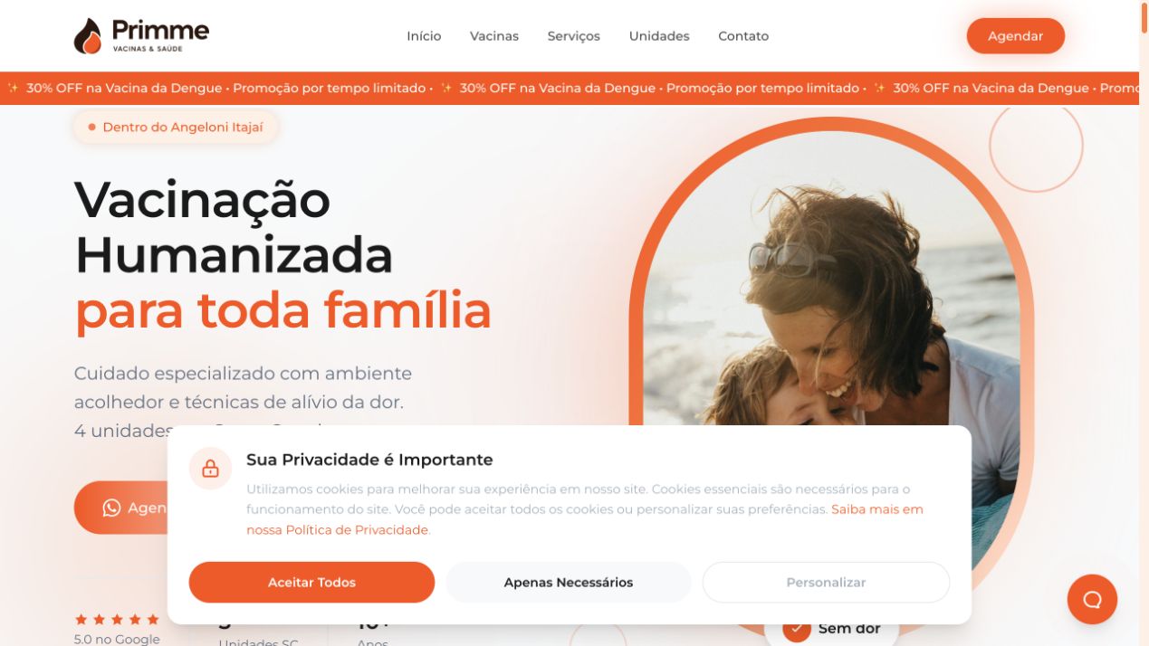Página inicial de Primme Vacinas Itajaí